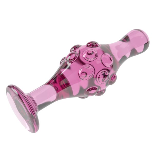 Różowy korek analny szklany stylowy z wypustkami-3
