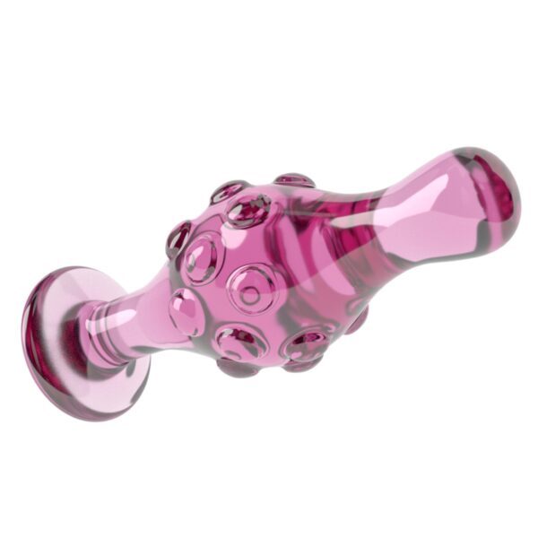Różowy korek analny szklany stylowy z wypustkami-4