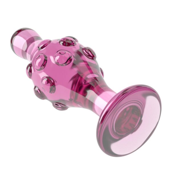 Różowy korek analny szklany stylowy z wypustkami-6